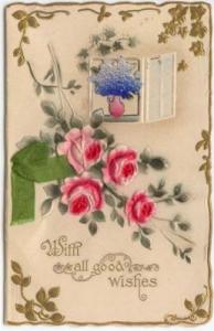 Victorian Christmas Greeting Card, Roses, Poem