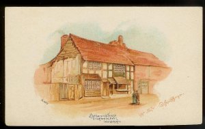 VICTORIAN TRADE CARD Shakspeares House Stratford on Avon Man & Lady Walking By