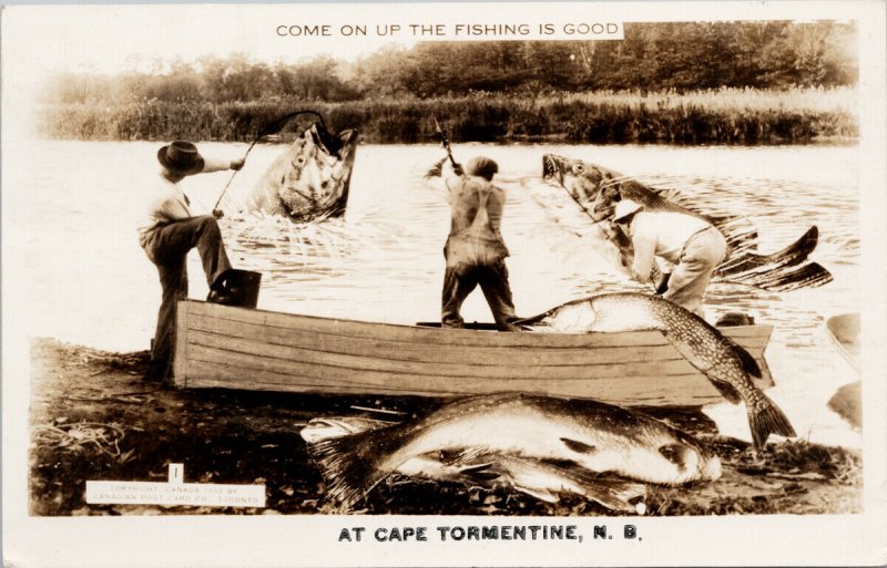 Cape Tormentine NB New Brunswick Fishing Exaggeration Fish RPPC 1948 Postcard G6