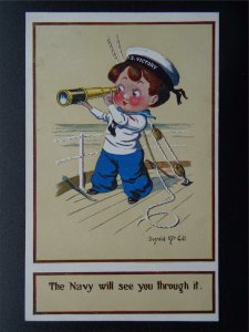 WW1 COMIQUE Series THE NAVY WILL SEE YOU THROUGH IT Donald McGill c1916 Postcard