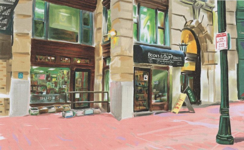 Commonwealth Books Boston Massachusetts Bookstore Painting Postcard