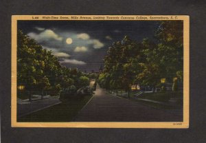 SC Night Moonlight Mills Av Converse College Spartanburg South Carolina Postcard