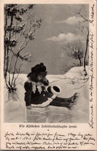 Girl Ice Skating Wie Käthchen Schlittschuhlaufen Lernen Vintage Postcard C004