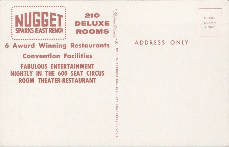 Reno NV Nugget Sparks Trader Dick's Unused Postcard G90