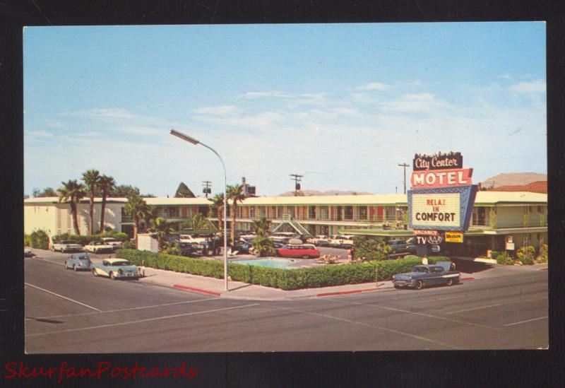 LAS VEGAS NEVADA CITY CENTER MOTEL 1950's CARS VINTAGE ADVERTISING POSTCARD