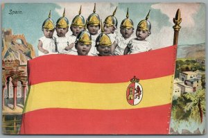 MULTI BABIES SPAIN ANTIQUE POSTCARD w/ SPANISH FLAG