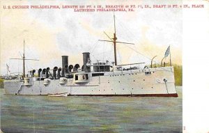 USS Philadelphia Cruiser US Navy Ship 1905c postcard