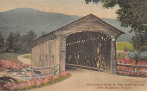 Covered Bridge, West Arlington Road, Manchester, VT c1930s Hand-Colored Postcard