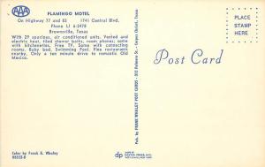 BROWNSVILLE, Texas  TX   FLAMINGO MOTEL  Roadside ca 1950s Car  Postcard