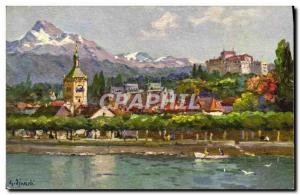 Old Postcard Evian Les Bains General view and tooth & # 39oche