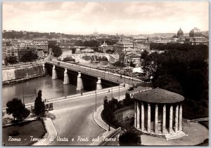 Roma Tempio di Vesta e Ponti sul Tevere Rome Italy Real Photo RPPC Postcard