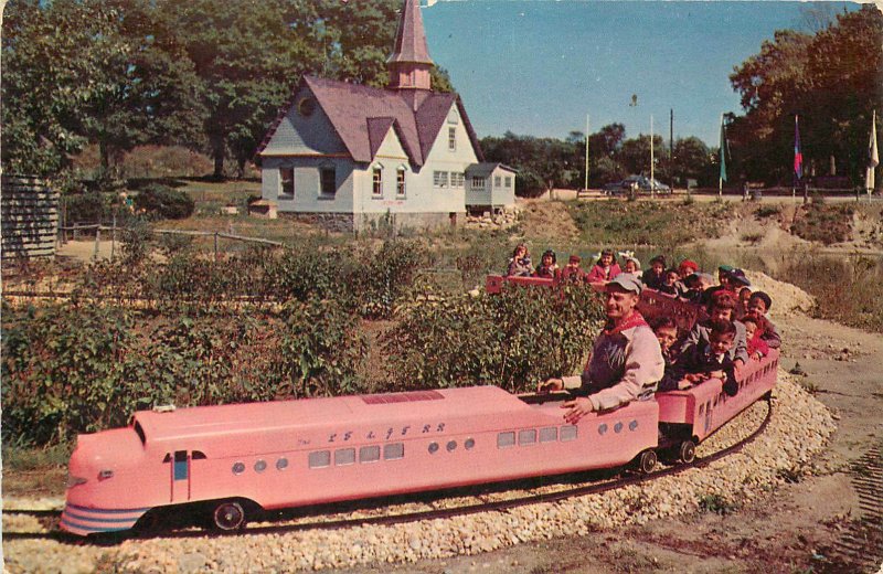 Vintage Postcard Miniature Railway Train LF & JT RR Lollipop Farm, Syosset LI NY