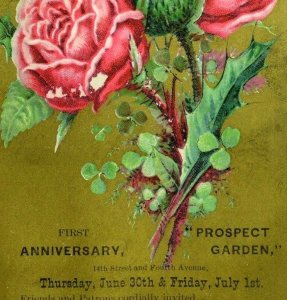 1870's-80's Lovely 1st Anniversary Prospect Garden 14th St NY Victorian Card F76