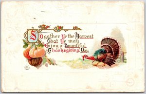 1911 Enjoy Bountiful Thanksgiving Day Turkey & Vegetables Posted Postcard