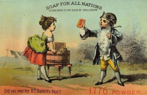 B.T Babbitt's 1776 Powder Soap Colonial Boy & Girl Poem The Man *I