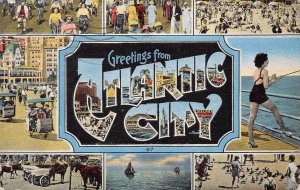 Large Letter: Greetings From Atlantic City, N.J, 1950 Linen Postcard, Used