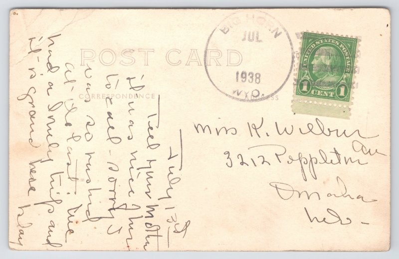 Big Horn Mountains Wyoming~South Fork Clear Creek~1938 RPPC