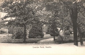 Vintage Postcard Lesche Park Recreational Area Trees Benches Seattle Washington