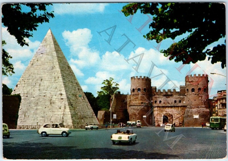 c1960s Rome, Italy Pyramid of Cestius Litho Photo PC Caius Cestis Tartaria A157