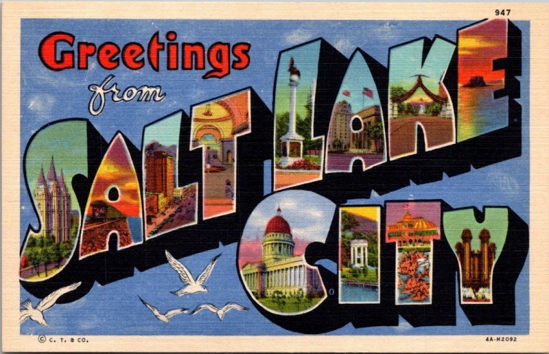 Greetings From Salt Lake City Utah Large Letter Linen Curteich