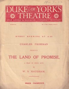 The Land Of Promise WW1 Folded Charles Frohman Theatre Programme