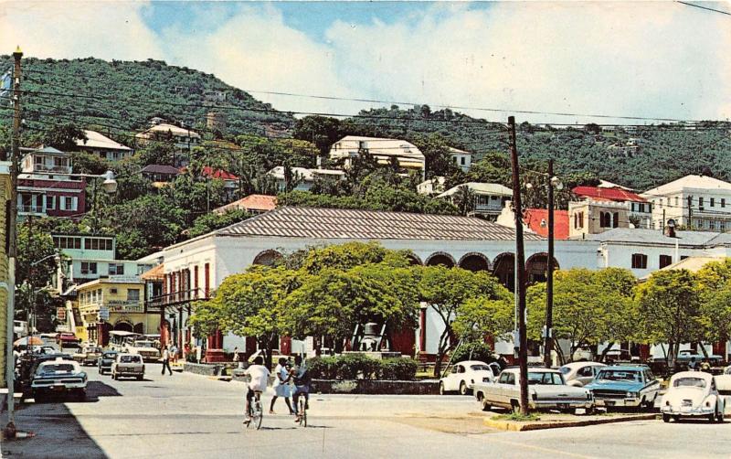 ST THOMAS VIRGIN ISLANDS EMANCIPATION PARK POSTCARD c1960s OLD CARS