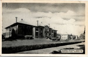 Postcard PA Warren General Hospital Crescent Park 1940s F29