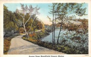 Readfield Depot Maine~Road along Lake~Kennebec County~1931 Postcard