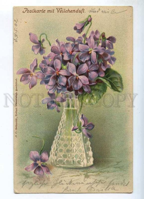 240675 VIOLETS Flowers in Vase Vintage 1902 year postcard