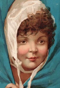 1880s Domestic Sewing Machine Adorable Child Bonnet Blue Curtains F165