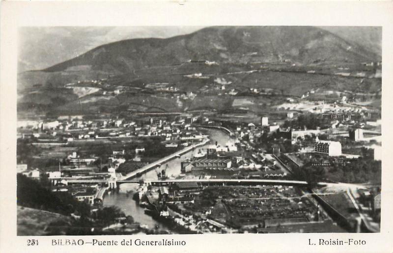 Vintage RPPC Real Photo Postcard Bilbao Punte Generalisimo L. Roisin Foto Spain