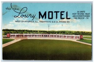 West Pittsfield Illinois IL Postcard The New Lowry Motel View c1930's Vintage