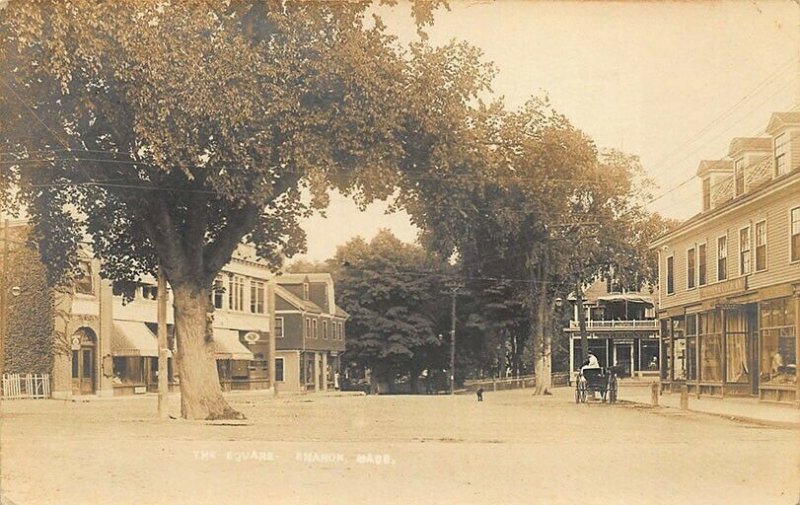 Sharon MA The Square Post Office Storefronts Horse & Wagon RPPC