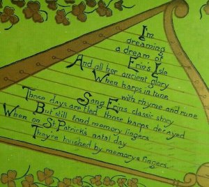 Saint Patrick's Day Postcard Harp Erin's Isle Poem Vintage 1911 Sandford Indiana