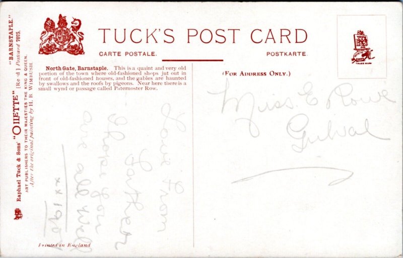 Postcard UK Eng Devon Tuck Barnstaple 7075 - North Gate