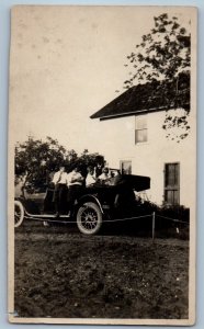 c1910's Childrens Ride On Car Automobile House Shawno WI RPPC Photo Postcard