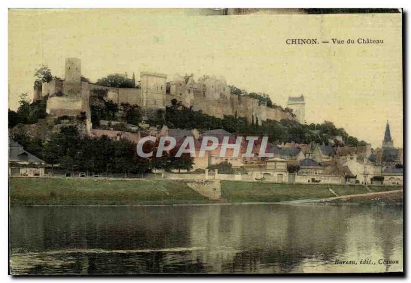 Old Postcard Chinon castle view