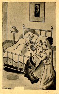 Humor - Woman pulls mousetrap from man's pocket