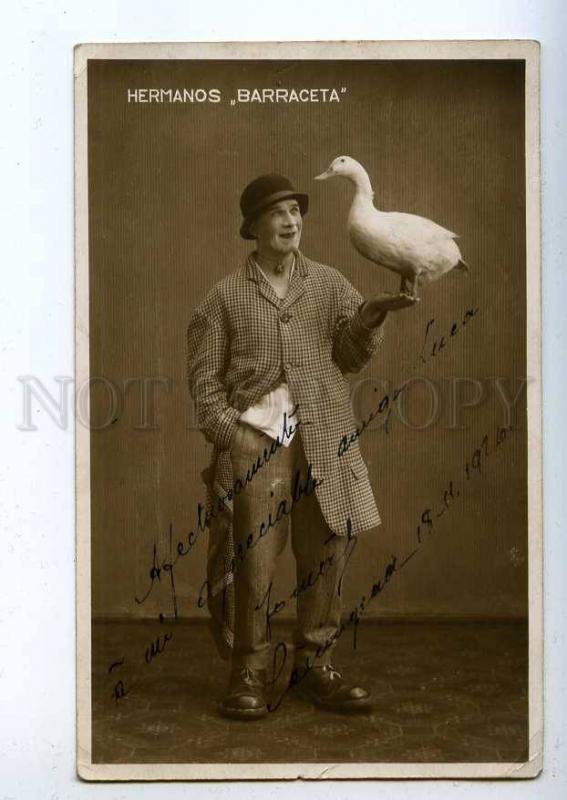 198169 CIRCUS Clown HERMANOS BARRACETA Goose 1926 AUTOGRAPH