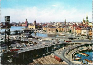 postcard Stockholm Sweden - bird's eye Slussen and the Old Town