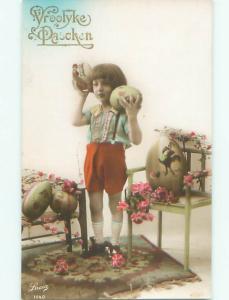 tinted rppc c1910 HOLDING BIG EASTER EGGS AC9025