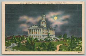 Nashville Tennessee~Night Time Scene State Capitol~Vintage Postcard