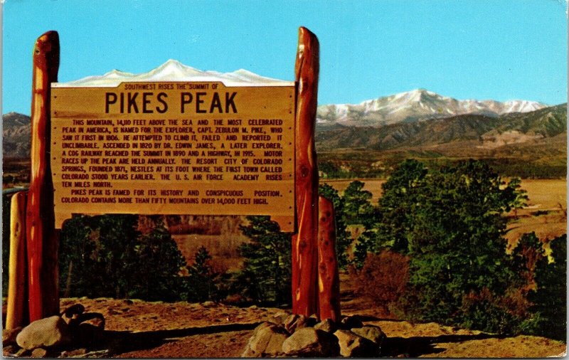 Pikes Peak Southwest Summit Hwy 85 87 Colorado Springs CO Postcard Cooper VTG 