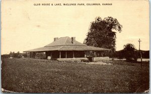 1920s Club House & Lake McClungs Park Columbus Kansas Postcard