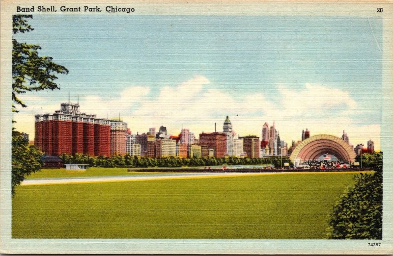 Band Shell Grant Park Chicago Linen Tichnor Quality Views Vintage Postcard 