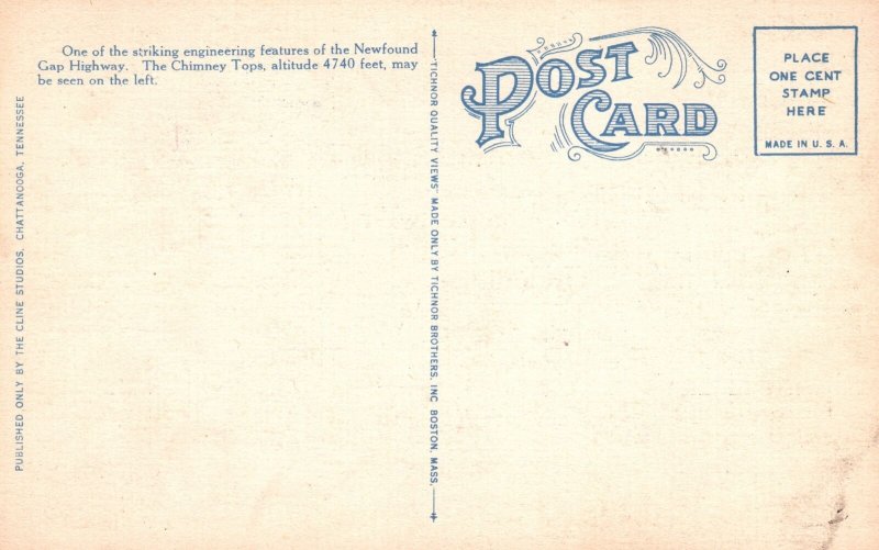 Vintage Postcard Tunnel & Chimney Tops Newfound Gap Highway Great Smoky Mts.