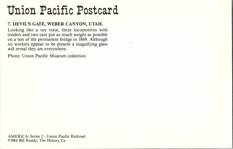 Union Pacific Issued Devil's Gate Weber Canyon Utah w/Train Postcard