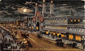 Luna Park and Surf Avenue by Night Coney Island, New York, USA Amusement Park...