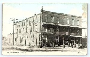 CASEY, IL Illinois ~ Street Scene ST. CHARLES HOTEL c1910s Clark County Postcard