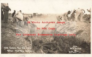 Mexico Border War, RPPC, One Grave for 63 Soldiers after the Juarez Battle,Horne